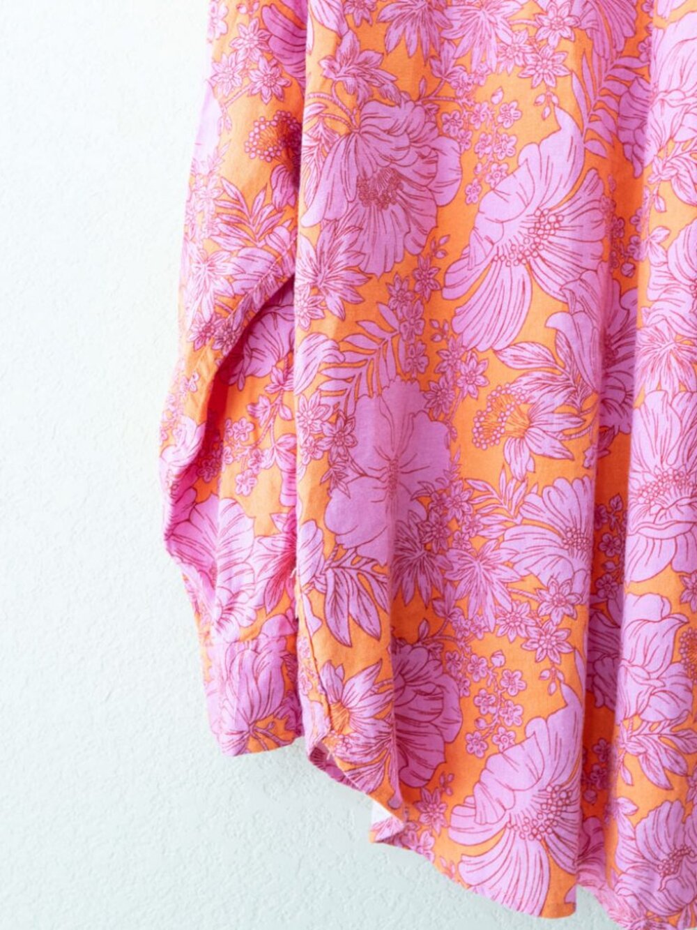 Universal Thread Floral Linen Blend Button Shirt XL Pink Orange Long Sleeve Top - Picture 12 of 13